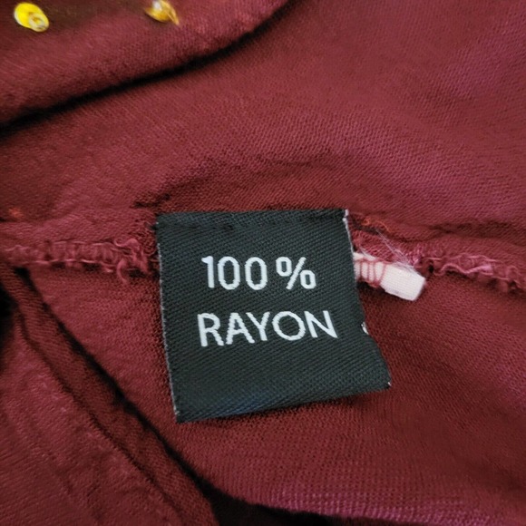 Greater Good Hippie Bohemian Tunic Burgundy Rhinestone Embroidered Plus Sz 1X-2X - Picture 8 of 9